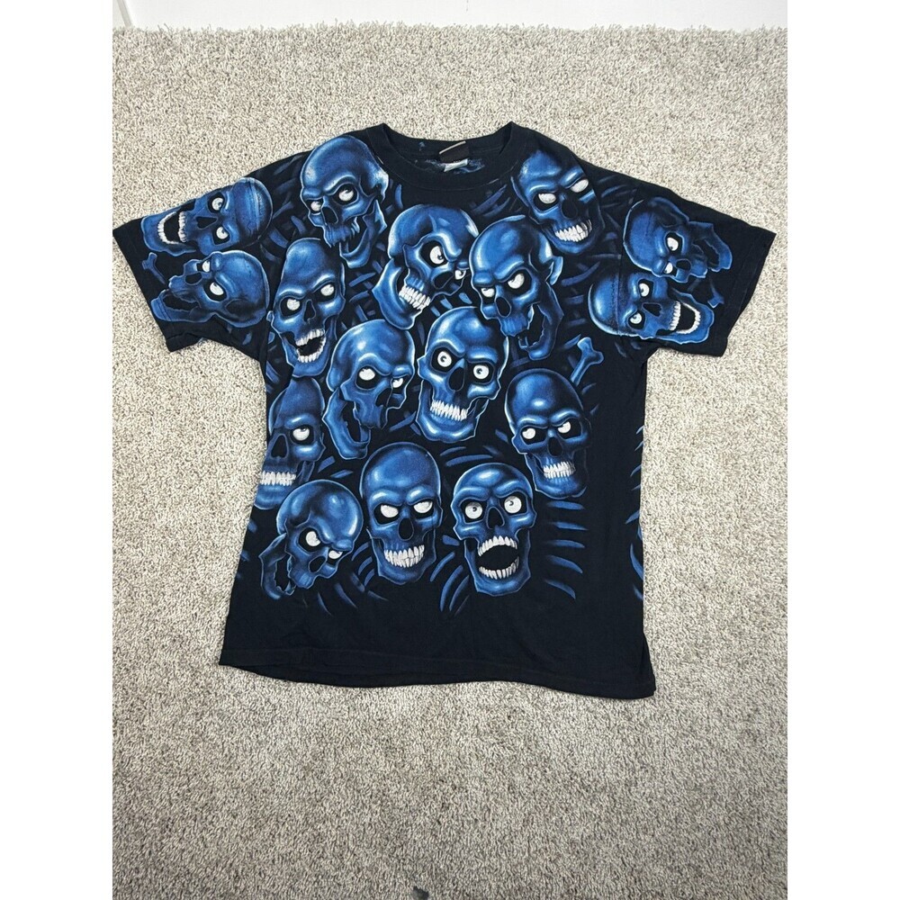 Vintage 2001 Liquid Blue Skull Pile Tee XL JUICY J Thrashed